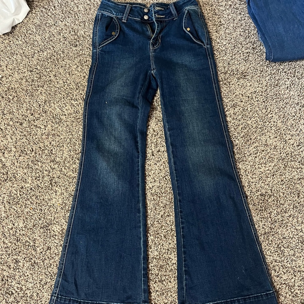 Rock and roll denim high rise trousers waist, 24 length 30